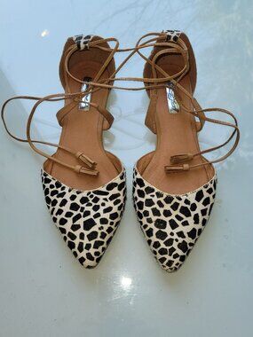Halogen Real Fur Printed Calf Hair Lace-up Flats Size 7M